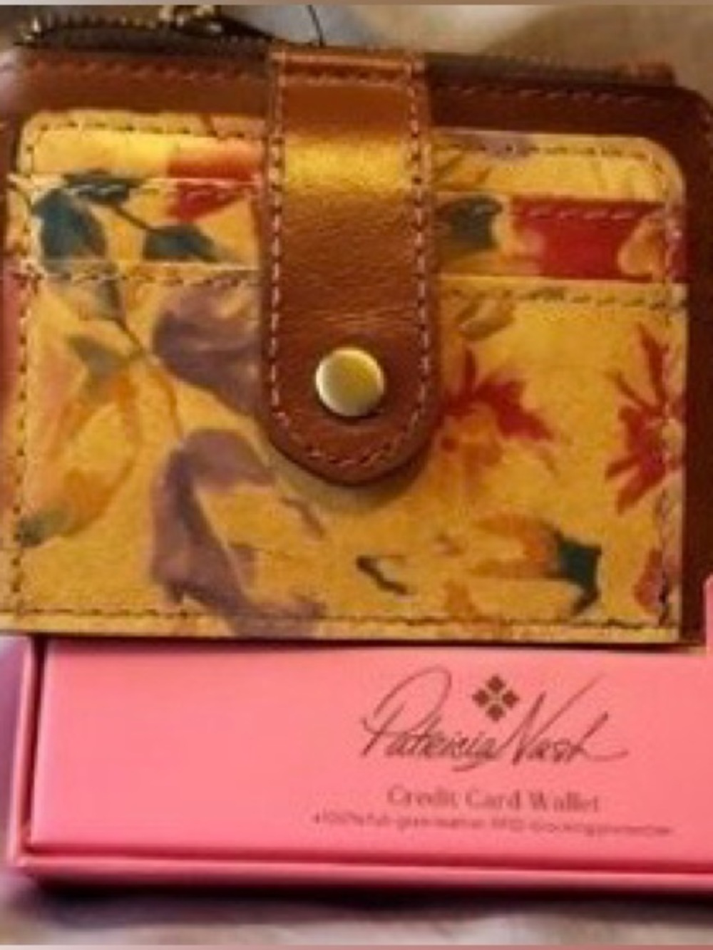 Patricia Nash Leather Floral Card Wallet Cassis ID Small Printed Leather Wallet